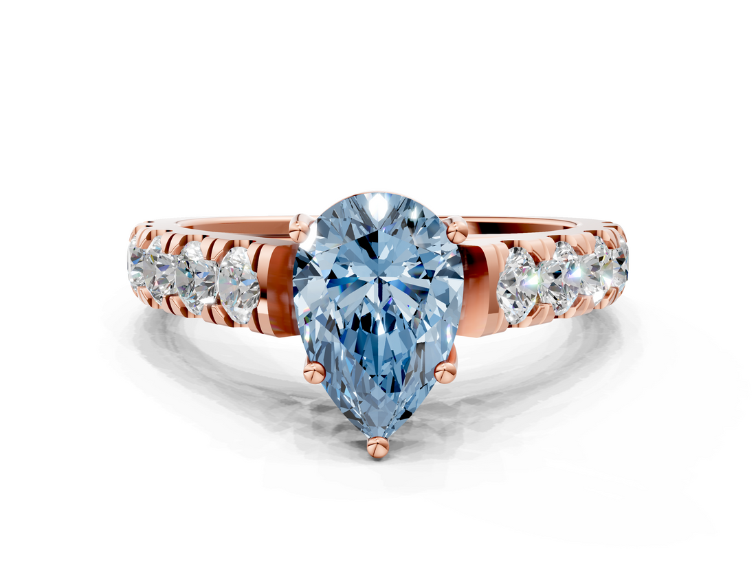 Rose gold Fancy Blue Pear  Cut Diamond Pavé Band Solitaire with Four-Prong Setting_3
