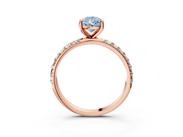 Rose gold Fancy Blue Pear  Cut Diamond Solitaire Ring with Micro Pave Band and Four Prong Setting