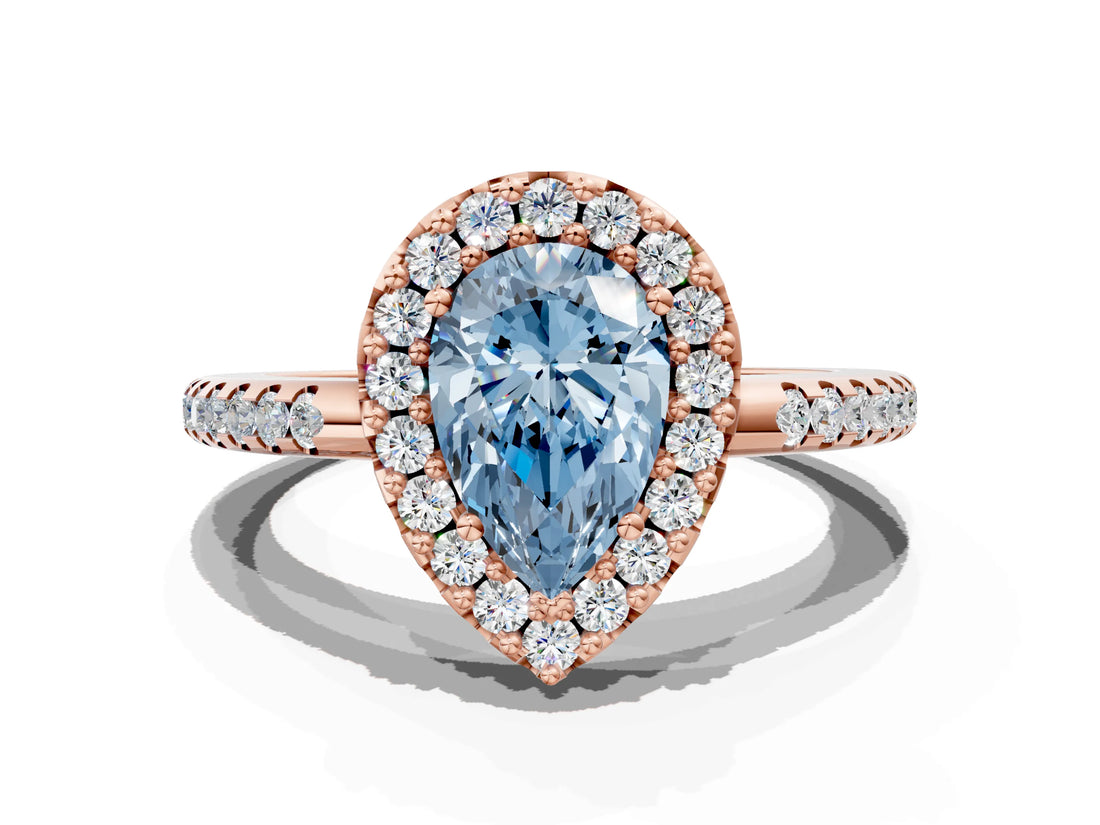 Rose gold Fancy Blue Pear Cut Diamond Pavé Halo Ring with Four-Prong Setting_36