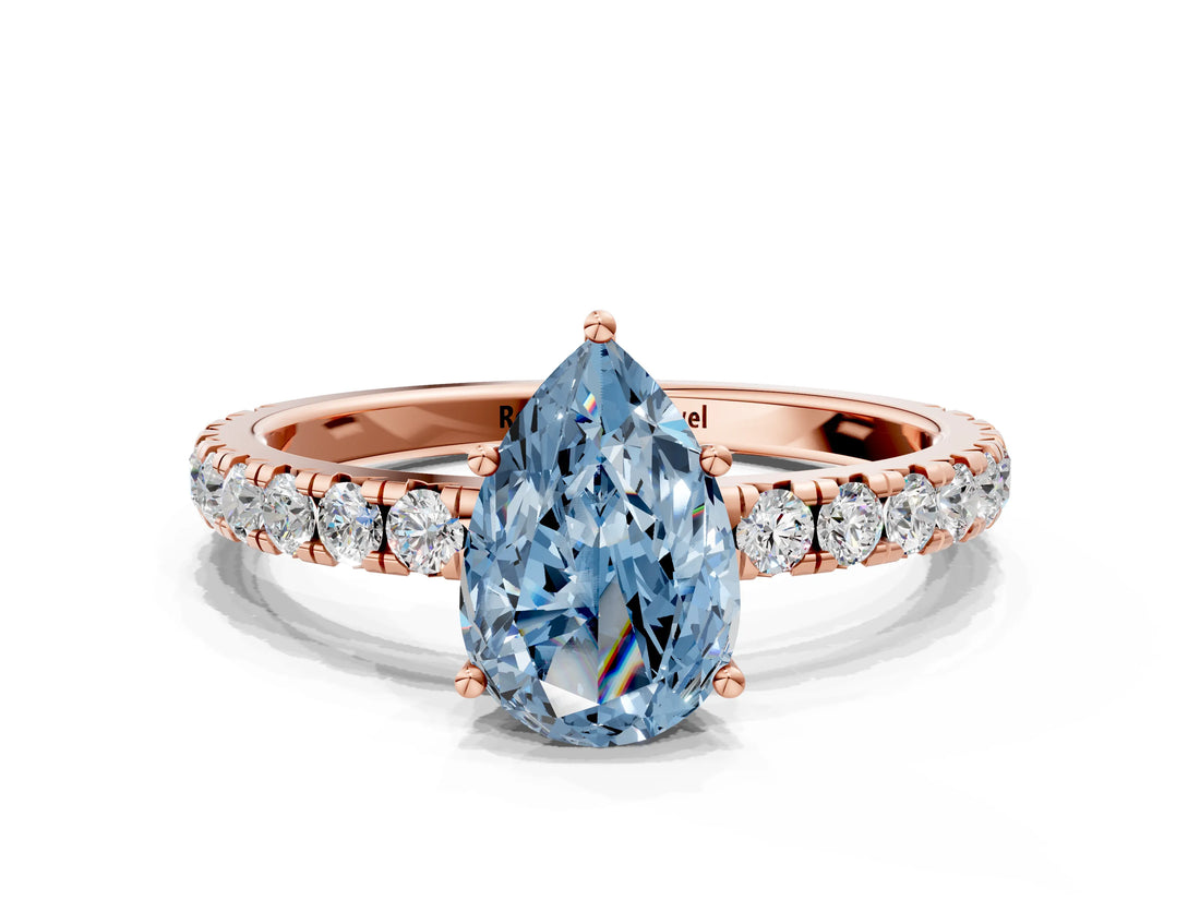 Rose gold Fancy Blue Pear Cut Diamond Pavé Solitaire Engagement Ring with Four-Prong Setting_85