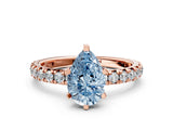 Rose gold Fancy Blue Pear Cut Diamond Pavé Solitaire Ring with Round Band and Prong Setting_12