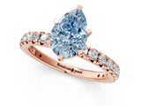 Rose gold Fancy Blue Pear Cut Diamond Pavé Solitaire Ring with Round Band and Prong Setting_13