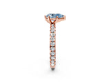 Rose gold Fancy Blue Pear Cut Diamond Pavé Solitaire Ring with Round Band and Prong Setting_14