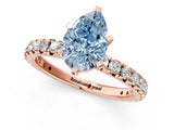 Rose gold Fancy Blue Pear Cut Diamond Pavé Solitaire Ring with Round Band and Prong Setting_25