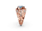 Rose gold Fancy Blue Pear Cut Diamond Pave Art Deco Split Shank Ring with Four-Prong Setting_2