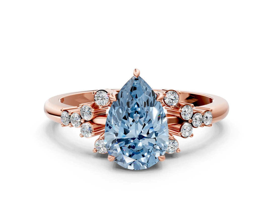 Rose gold Fancy Blue Pear Cut Diamond Ring with Side Stones and Four-Prong Setting_125