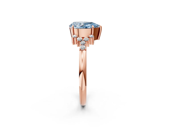Rose gold Fancy Blue Pear Cut Diamond Ring with Side Stones and Four-Prong Setting