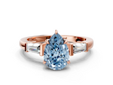 Rose gold Fancy Blue Pear  Cut Diamond Ring with Tapered Baguette Side Stones in Four-Prong Setting_3