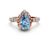 Rose gold Fancy Blue Pear Cut Diamond Scalloped Halo Engagement Ring with Round Shared Prong Band_12