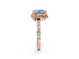 Rose gold Fancy Blue Pear Cut Diamond Scalloped Halo Engagement Ring with Round Shared Prong Band_14