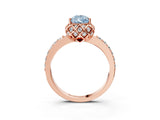 Rose gold Fancy Blue Pear Cut Diamond Scalloped Halo Engagement Ring with Round Shared Prong Band_15
