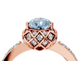 Rose gold Fancy Blue Pear Cut Diamond Scalloped Halo Engagement Ring with Round Shared Prong Band_16