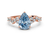 Rose gold Fancy Blue Pear Cut Diamond Scattered Round Accent Ring with Prong Setting_12