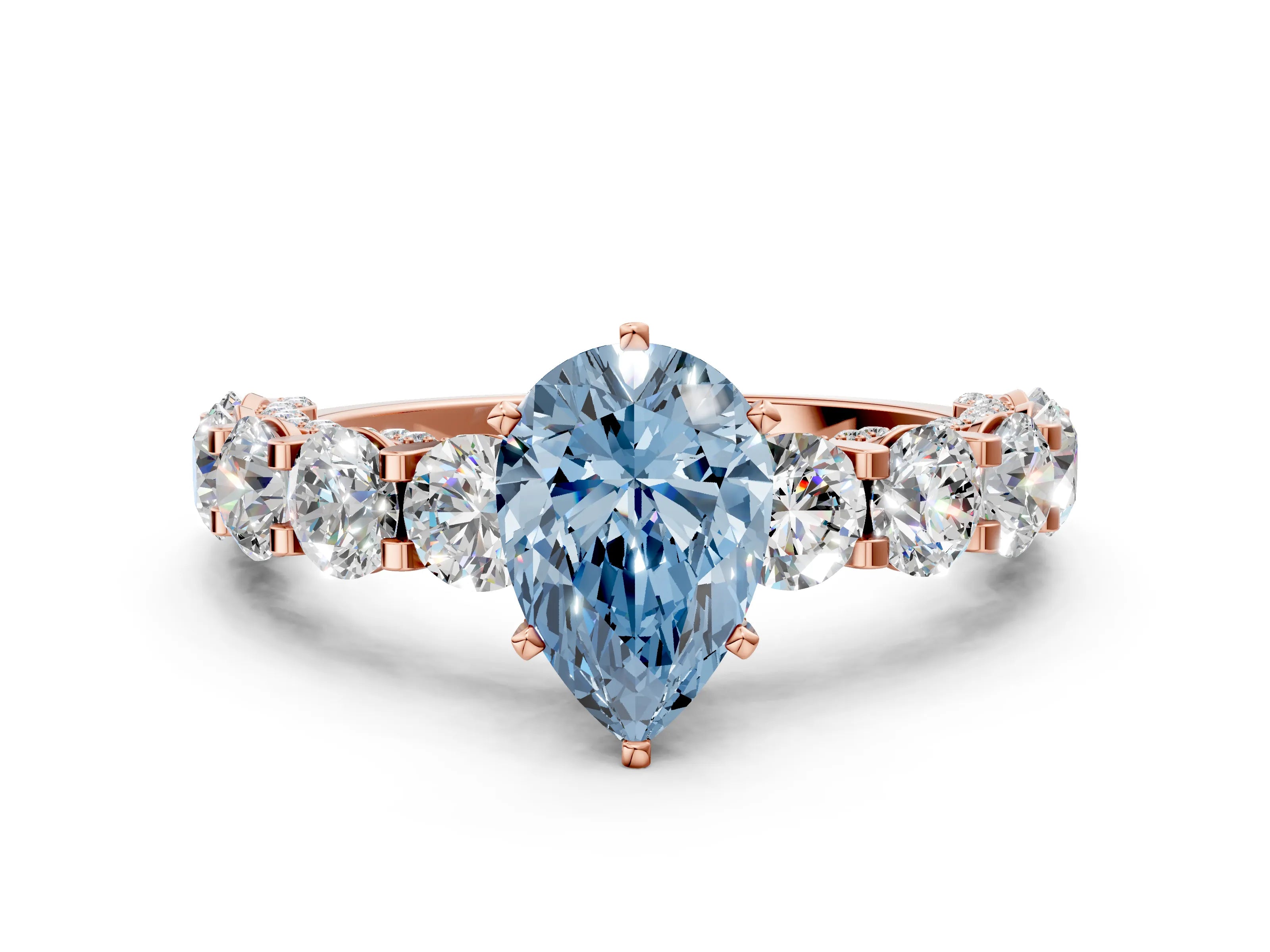 Rose gold Fancy Blue Pear Cut Diamond Side Stone Engagement Ring with Four-Prong Setting_36