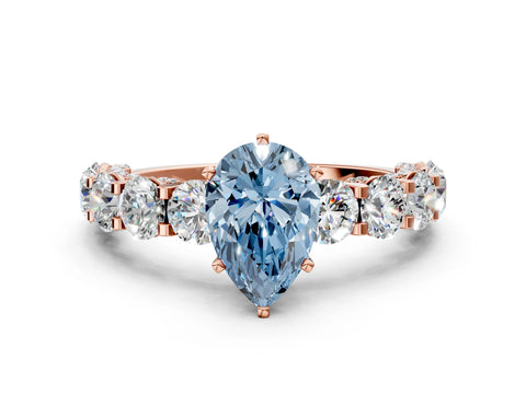 Rose gold Fancy Blue Pear Cut Diamond Side Stone Engagement Ring with Four-Prong Setting_36