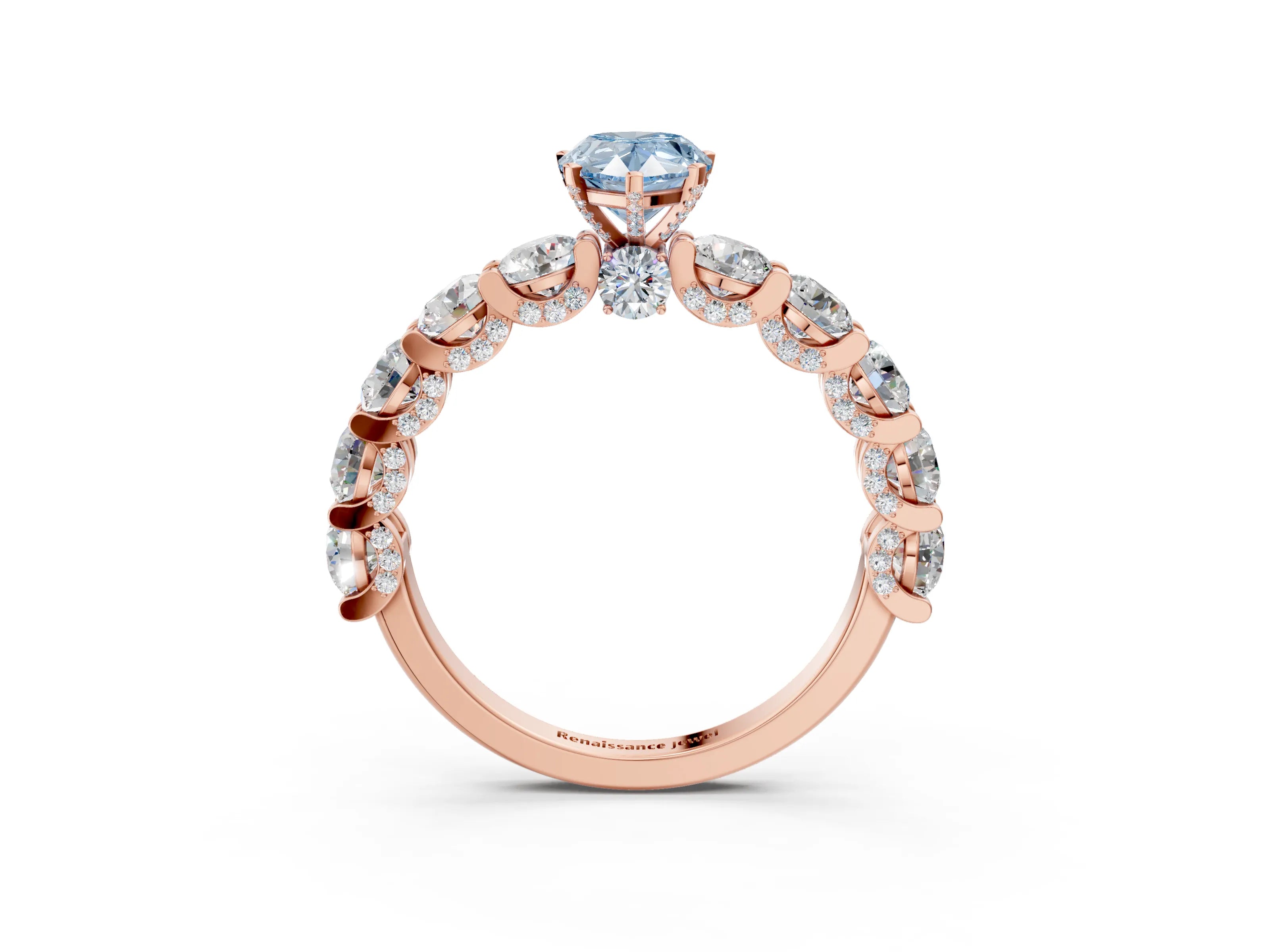 Rose gold Fancy Blue Pear Cut Diamond Side Stone Engagement Ring with Four-Prong Setting_39