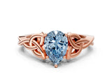 Rose gold Fancy Blue Pear Cut Diamond Solitaire Celtic Knot Ring with Four-Prong Setting_58
