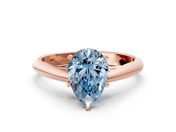Rose gold Fancy Blue Pear Cut Diamond Solitaire Engagement Ring with Cathedral Setting and Four-Prong Mount