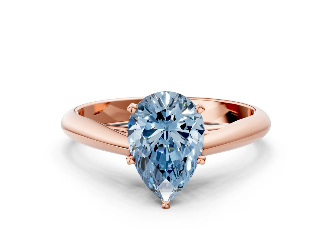 Rose gold Fancy Blue Pear Cut Diamond Solitaire Engagement Ring with Cathedral Setting and Four-Prong Mount_30