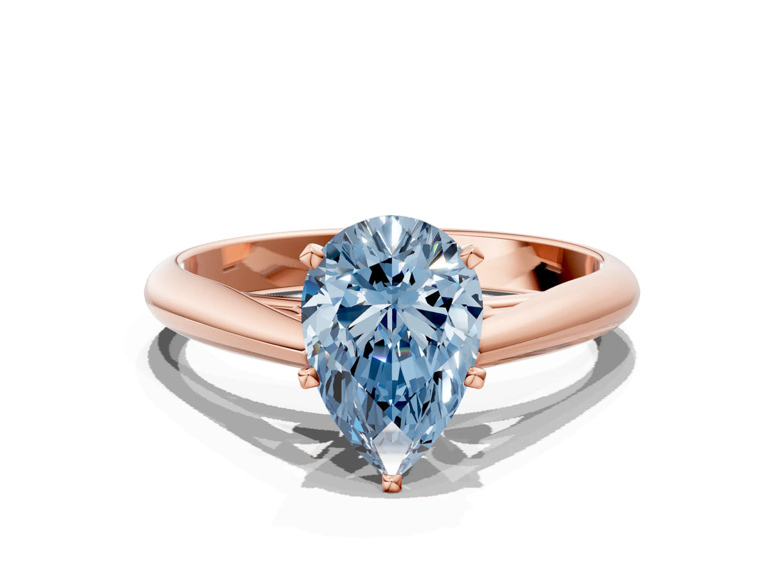 Rose gold Fancy Blue Pear Cut Diamond Solitaire Engagement Ring with Cathedral Setting and Four-Prong Mount_78