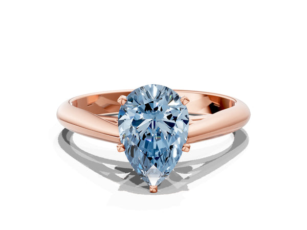Rose gold Fancy Blue Pear Cut Diamond Solitaire Engagement Ring with Cathedral Setting and Four-Prong Mount