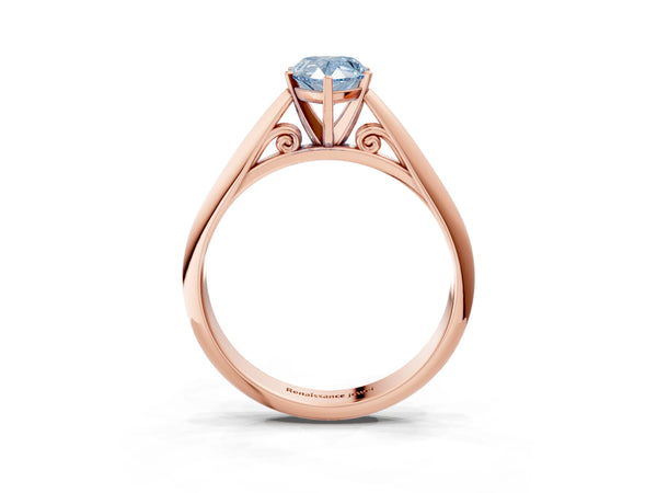 Rose gold Fancy Blue Pear Cut Diamond Solitaire Engagement Ring with Cathedral Setting and Four-Prong Mount