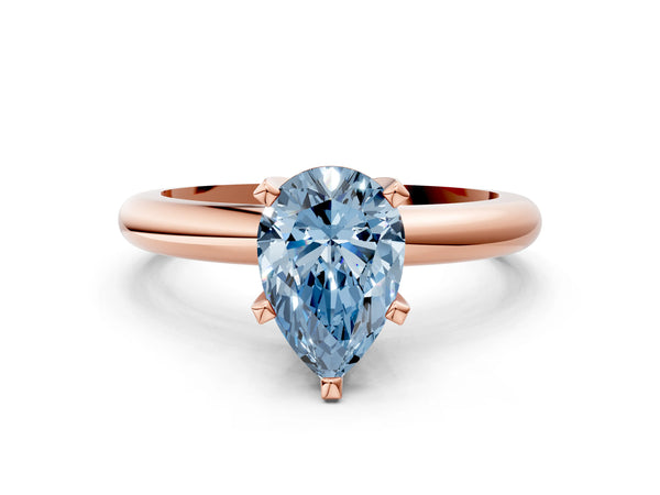 Rose gold Fancy Blue Pear Cut Diamond Solitaire Engagement Ring with Round Band and Four-Prong Setting