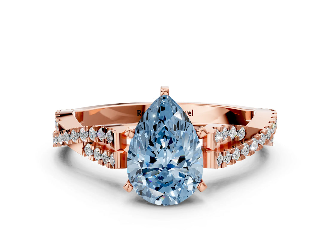 Rose gold Fancy Blue Pear Cut Diamond Solitaire Engagement Ring with Twisted Pavé Band and Four-Prong Setting_43