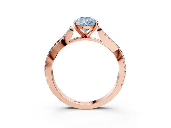 Rose gold Fancy Blue Pear Cut Diamond Solitaire Engagement Ring with Twisted Pavé Band and Four-Prong Setting