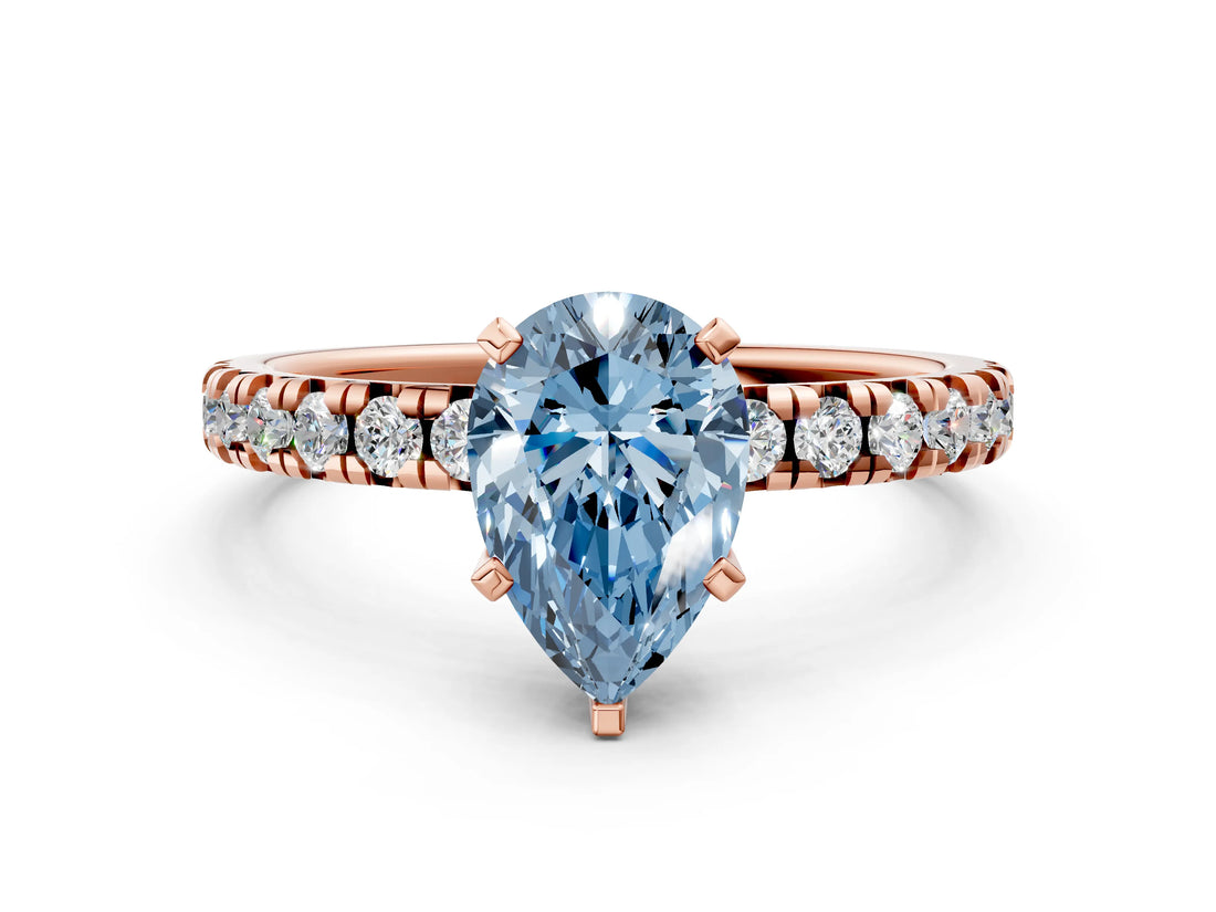 Rose gold Fancy Blue Pear Cut Diamond Solitaire Pavé Engagement Ring with Round Band and Prong Setting_73