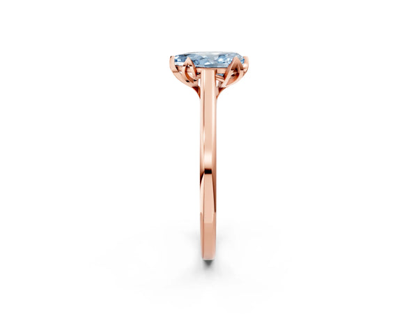 Rose gold Fancy Blue Pear Cut Diamond Solitaire Ring with Flower Prong Setting and Classic Band
