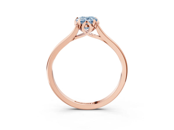 Rose gold Fancy Blue Pear Cut Diamond Solitaire Ring with Flower Prong Setting and Classic Band