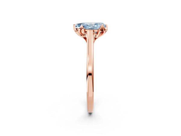 Rose gold Fancy Blue Pear Cut Diamond Solitaire Ring with Flower Prong Setting and Classic Band