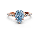 Rose gold Fancy Blue Pear Cut Diamond Solitaire Ring with Four-Prong Setting and Pavé Band_3