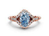 Rose gold Fancy Blue Pear Cut Diamond Solitaire Ring with Hidden Halo and Pavé Band_27