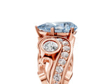 Rose gold Fancy Blue Pear Cut Diamond Solitaire Ring with Milgrain Pavé Band and Four-Prong Setting_160
