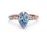 Rose gold Fancy Blue Pear Cut Diamond Solitaire Ring with Pavé Band and Hidden Halo_20