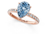 Rose gold Fancy Blue Pear Cut Diamond Solitaire Ring with Pavé Band and Hidden Halo_21