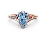Rose gold Fancy Blue Pear Cut Diamond Solitaire Ring with Pavé Band and Prong Setting_12