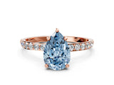 Rose gold Fancy Blue Pear Cut Diamond Solitaire Ring with Pave Band and Four Prong Setting_90