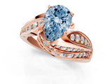 Rose gold Fancy Blue Pear Cut Diamond Solitaire Ring with Prong Setting and Twisted Pavé Band_1