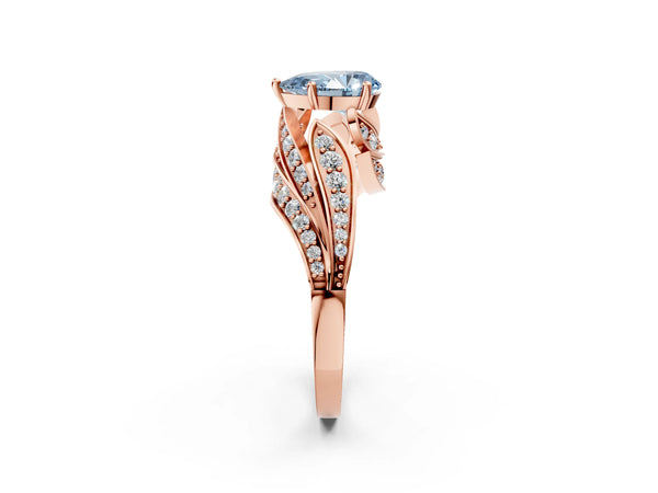 Rose gold Fancy Blue Pear Cut Diamond Solitaire Ring with Prong Setting and Twisted Pavé Band