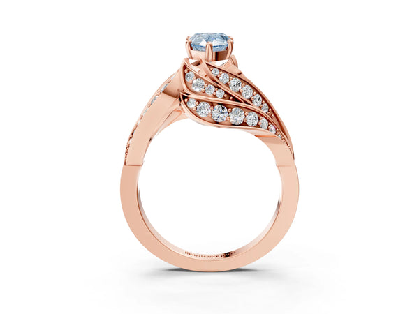 Rose gold Fancy Blue Pear Cut Diamond Solitaire Ring with Prong Setting and Twisted Pavé Band