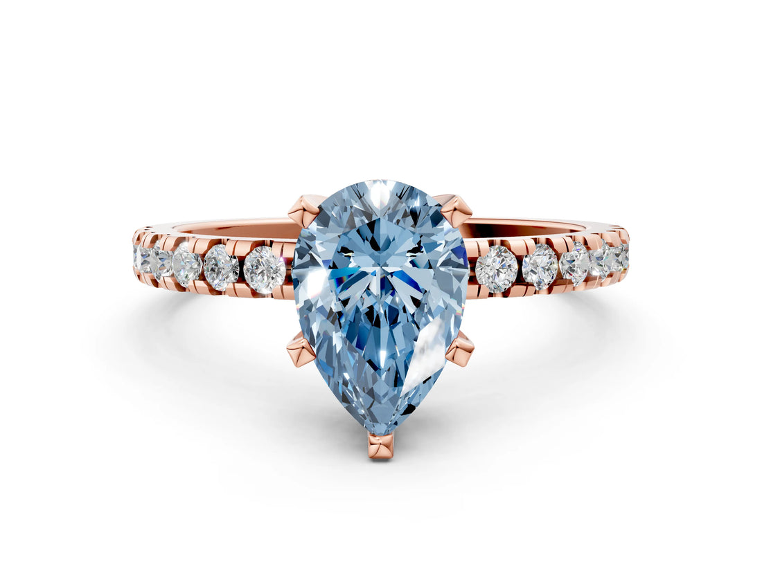 Rose gold Fancy Blue Pear Cut Diamond Solitaire Ring with Round  Pavé Band and Four-Prong Setting_42