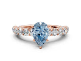 Rose gold Fancy Blue Pear Cut Diamond Solitaire Ring with Shared Prong Pavé Band and Four-Prong Setting_63