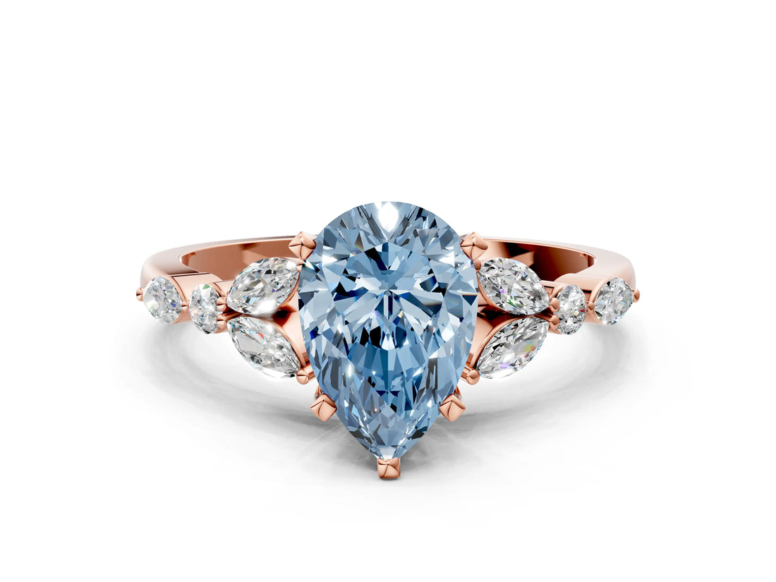 Rose gold Fancy Blue Pear Cut Diamond Solitaire Ring with Side Stones and Four-Prong Setting_51