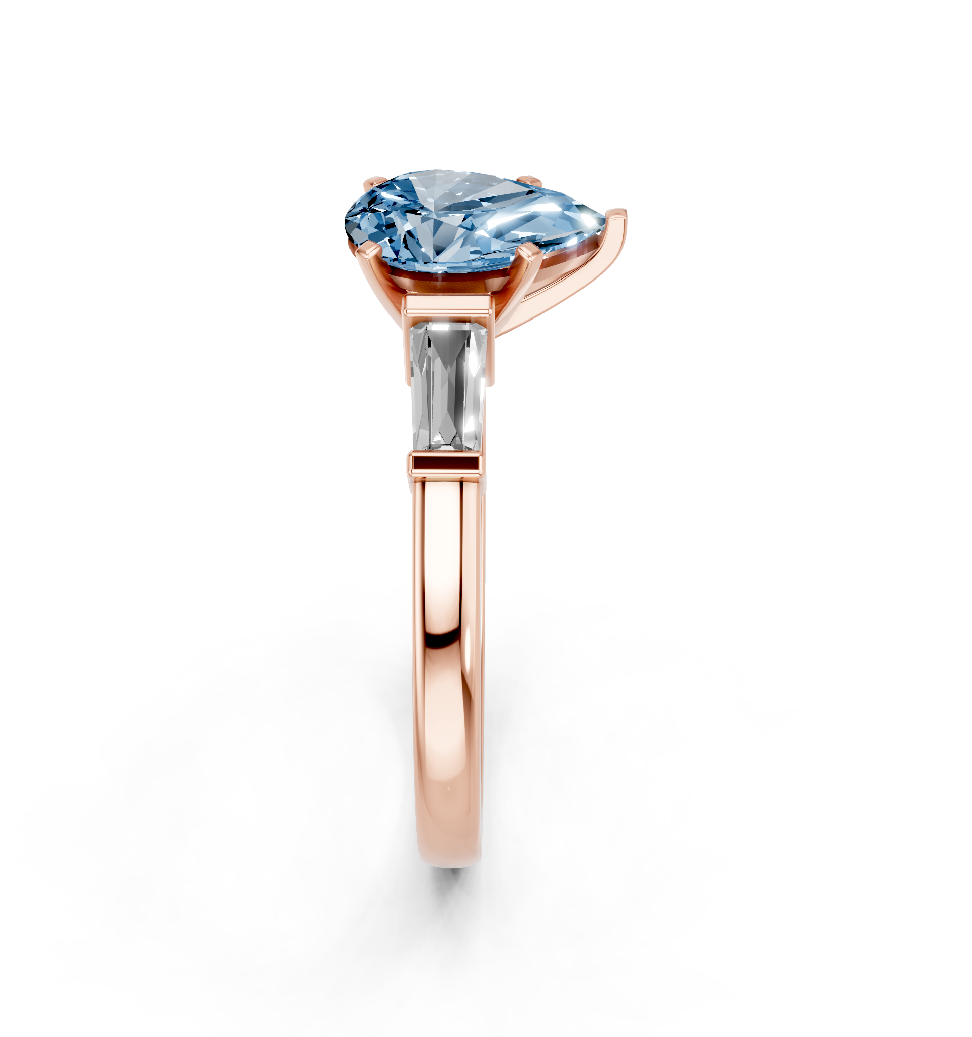 Rose gold Fancy Blue Pear  Cut Diamond Solitaire Ring with Tapered Baguette Accents and Four-Prong Setting_4