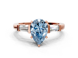 Rose gold Fancy Blue Pear  Cut Diamond Solitaire Ring with Tapered Baguette Accents and Four-Prong Setting_45