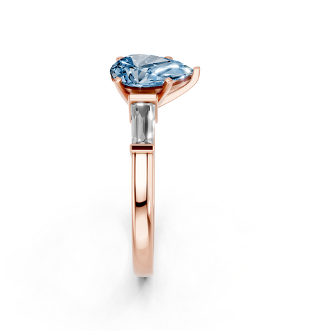 Rose gold Fancy Blue Pear  Cut Diamond Solitaire Ring with Tapered Baguette Accents and Four-Prong Setting_4