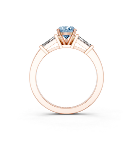 Rose gold Fancy Blue Pear  Cut Diamond Solitaire Ring with Tapered Baguette Accents and Four-Prong Setting_5
